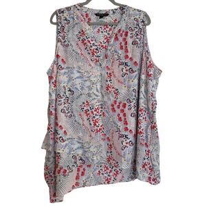Zac & Rachel Woman Asymmetrical Hem Multicolor Floral Blouse Size 2X Sleeveless